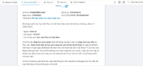 Tra cứu kết quả tuyển sinh, nhập học